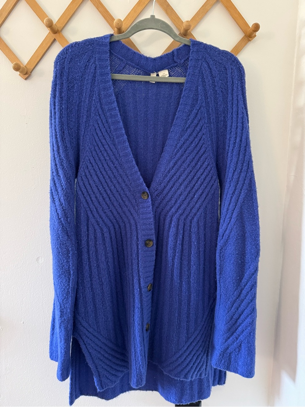 MOTH Anthropologie Wool Blend Blue Ribbed V-Neck Button Cardigan